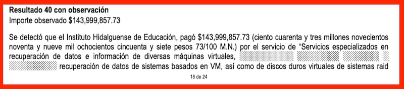 Auditoría en la que se señala la contratación de un servicio de recuperación de datos tras un supuesto hackeo en la SEPH.