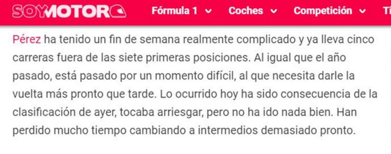 El portal español Soy Motor señaló que el tapatío vive un “momento difícil" y necesita salir urgentemente. Imagen: captura de pantalla.