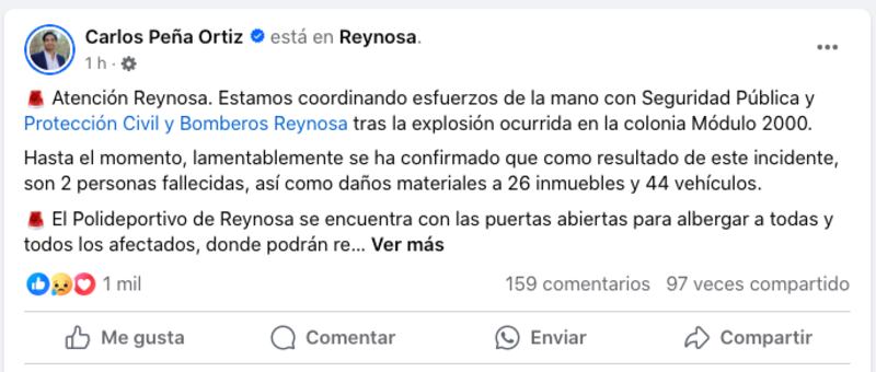 Explosión de pirotecnia en Reynosa provoca muerte de dos personas