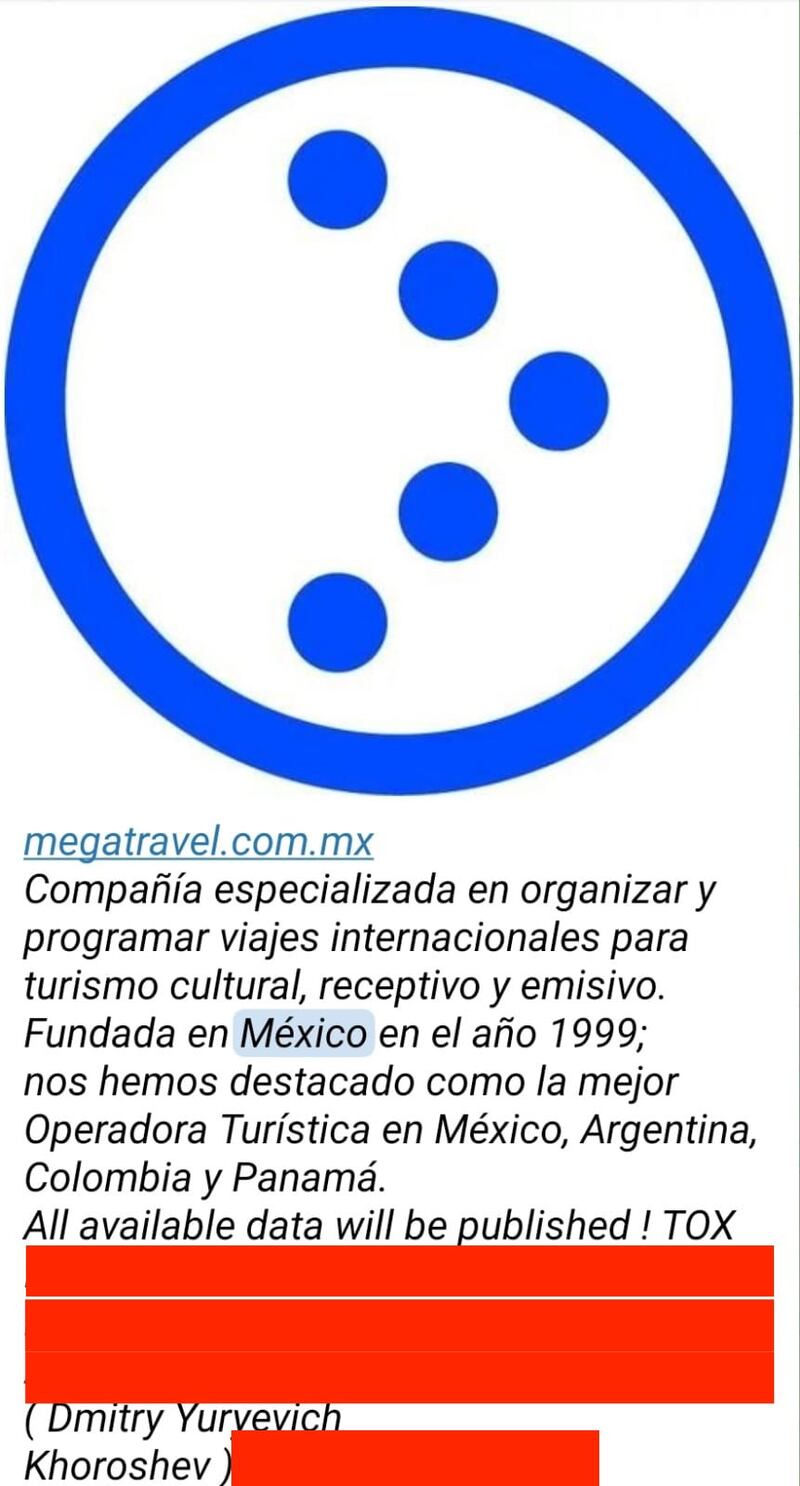 Publicación en un grupo de ciberdelincuencia ofreciendo una base de datos de Mega Travel.