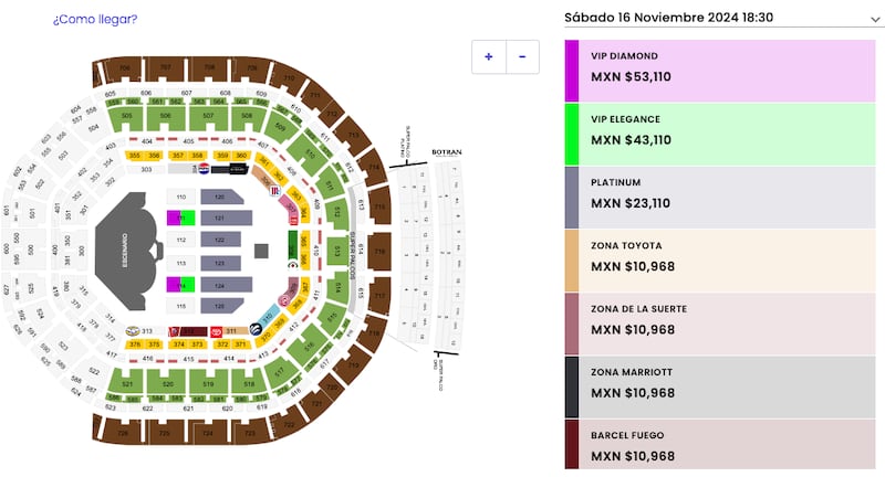 La zona más cara del evento tiene un costo de 53 mil pesos más el seguro del boleto.