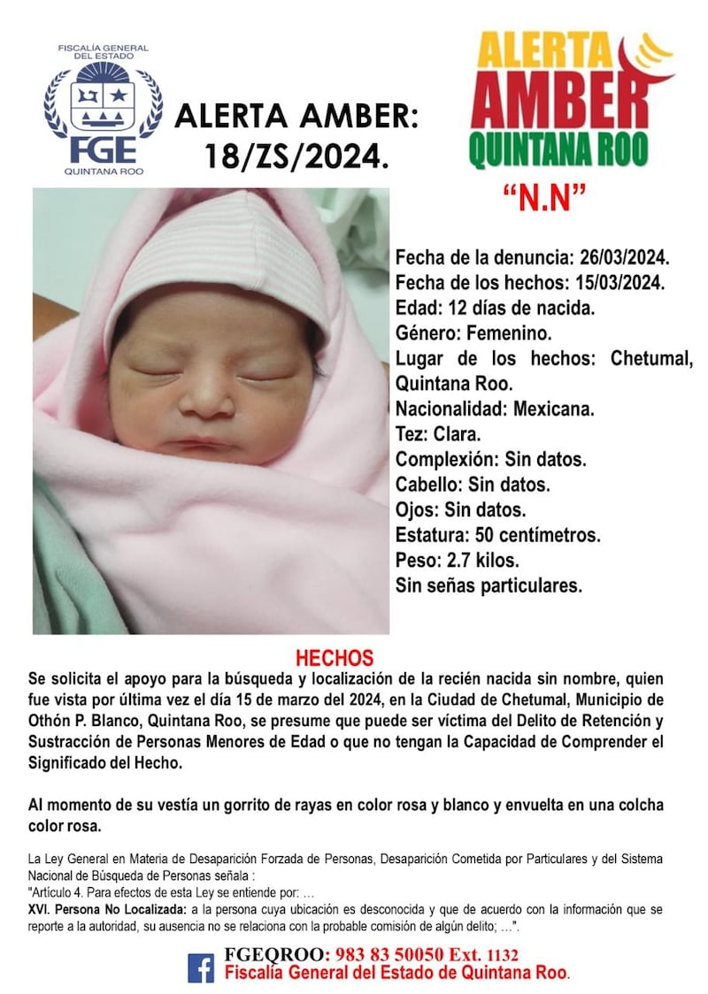 Recién nacida es arrebatada de los brazos de su madre en Quintana Roo