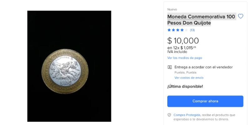 Así se vende la moneda de Don Quijote.