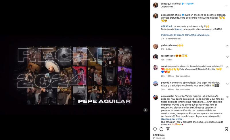 Publicación en Instagram de Pepe Aguilar