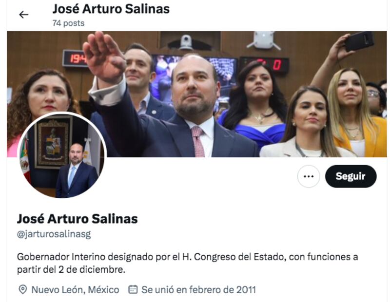 Arturo Salinas se presenta como gobernador interino de NL (Twitter / @jarturosalinasg)