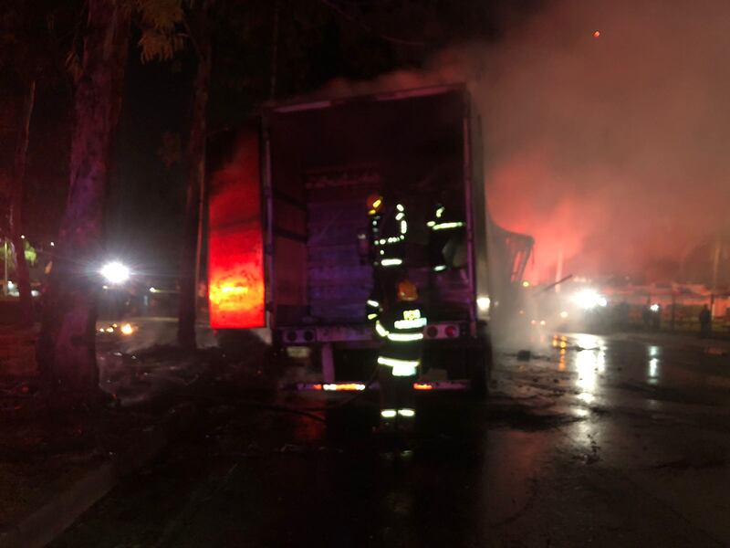 El conductor quedó atrapado en la cabina después de colisionar de frente contra el tronco de un eucalipto.