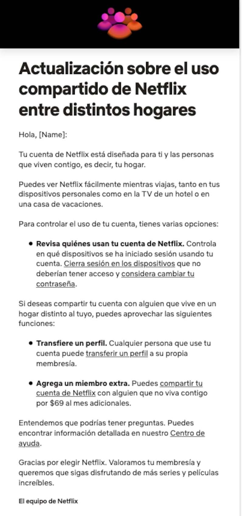 Netflix cobrará 69 pesos mensuales por agregar suscriptor extra