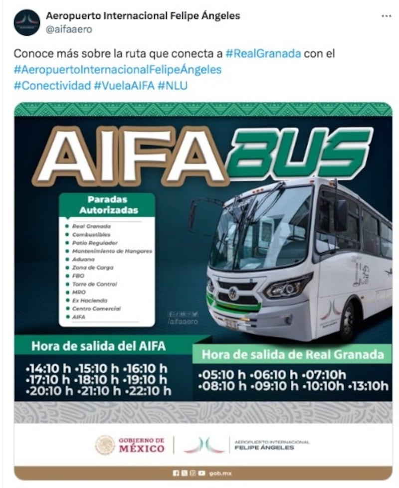 ¡Que no te deje el avión! Estos son los horarios y paradas autorizadas del AIFA Bus