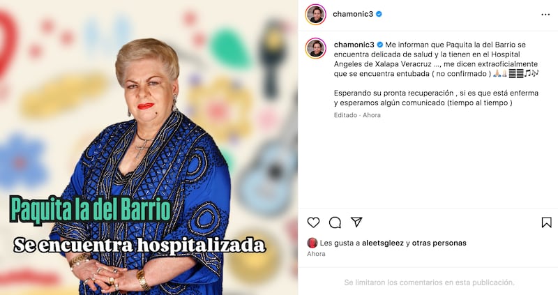 Paquita la del Barrio es hospitalizada de emergencia