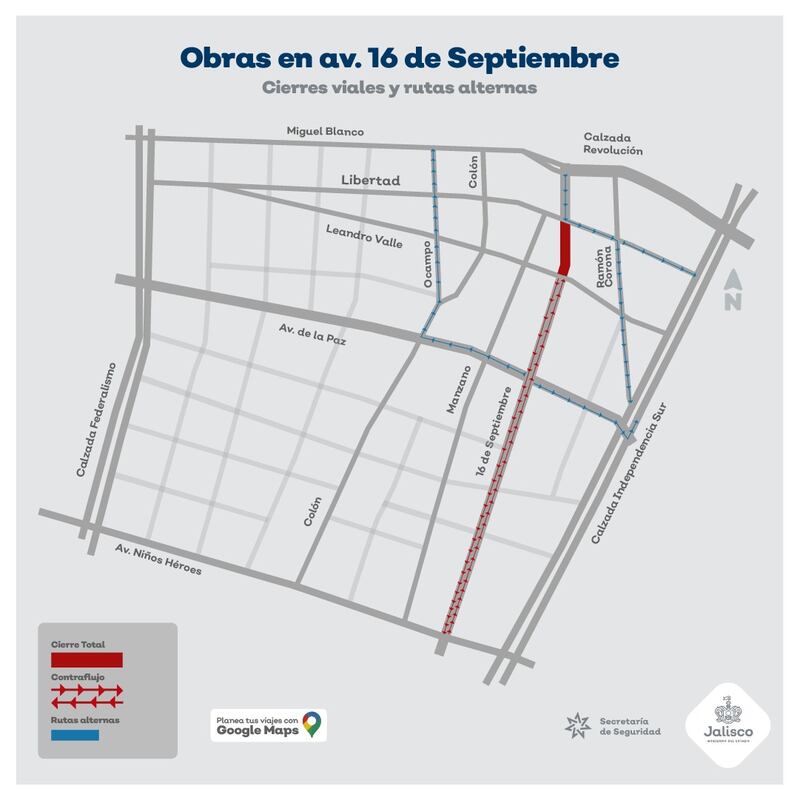 Mapa de obras y cambios viales.