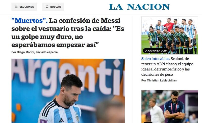 Reacción prensa argentina tras derrota de la Albiceleste.