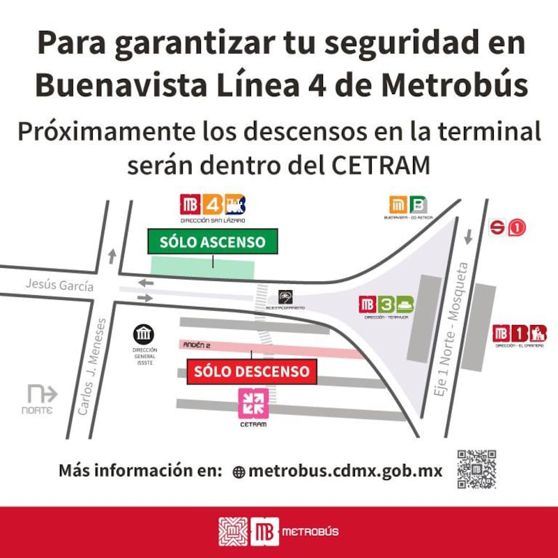 Metrobús aplicará cambios en la estación ‘Buenavista’ Línea 4