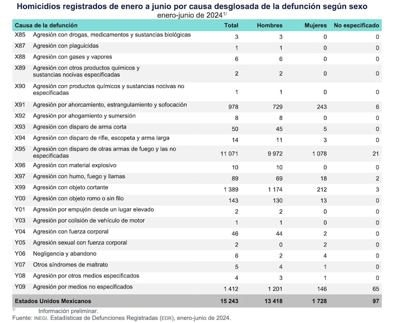 INEGI homicidios en 2024