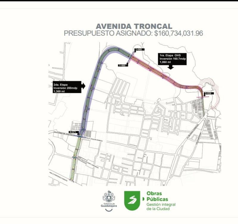 Mapa de la avenida que se construye en la zona de Huentitán.