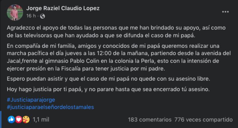 Hijo de tamalero atropellado en Edomex convoca a marcha para exigir justicia.