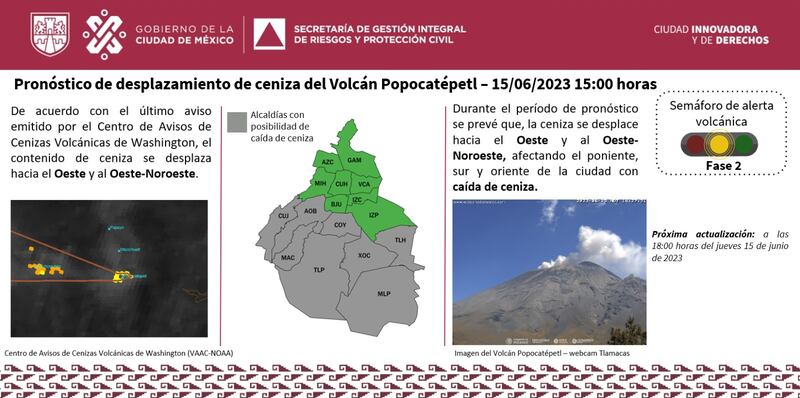 Probabilidad de caída de ceniza en CDMX.