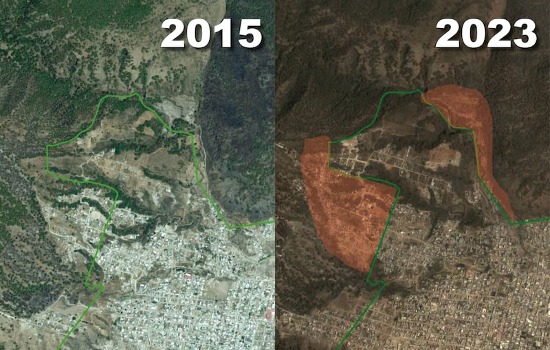 Imágenes satelitales que muestran las invasiones al bosque de La Primavera.