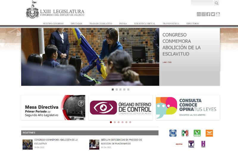 El portal del sitio web del Congreso sólo opera de manera parcial, pues el archivo se encuentra inhabilitado.