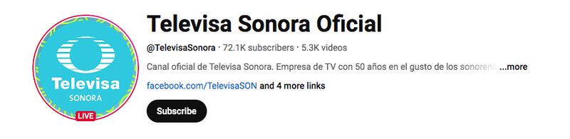 Canal de Televisa Sonora en Youtube