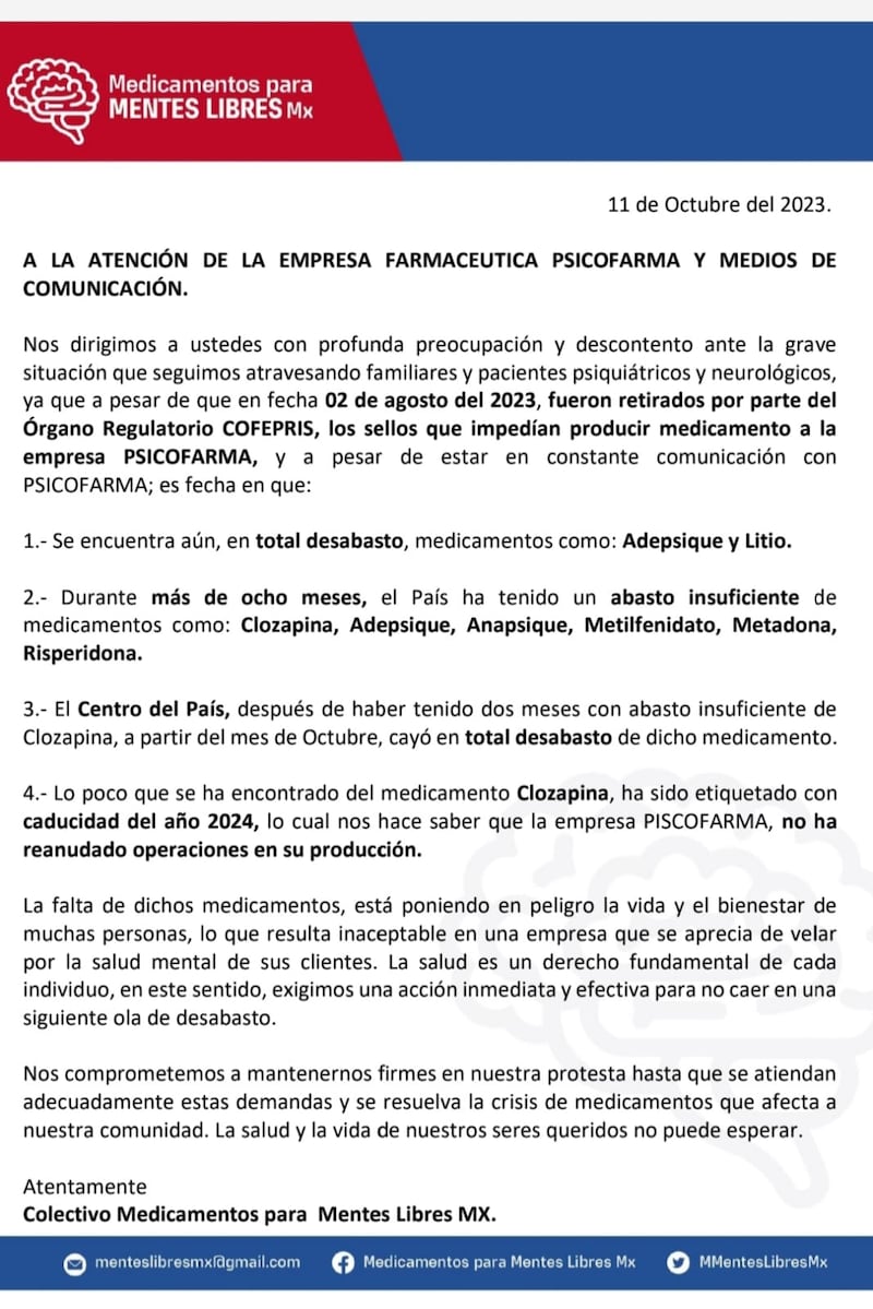 nueva ola de desabasto de medicamentos psiquiátricos