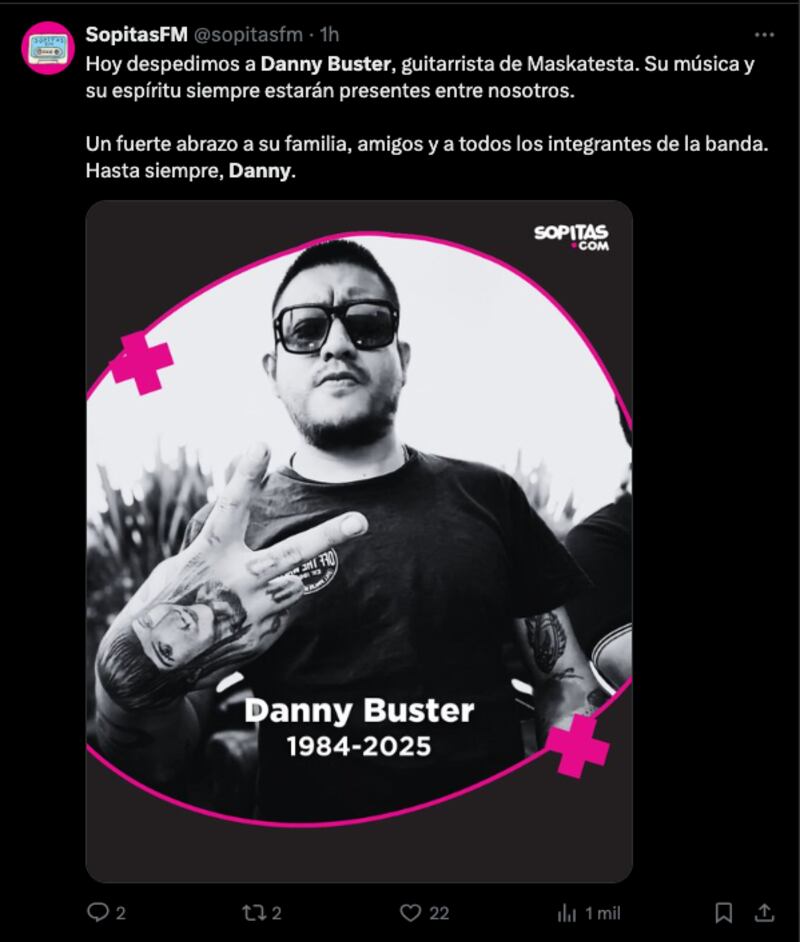 Condolencias por muerte de Danny Buster