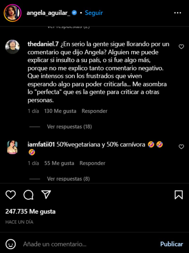 Comentarios que recibió Ángela Aguilar en Instagram / Foto: Instagram @angela_aguilar_