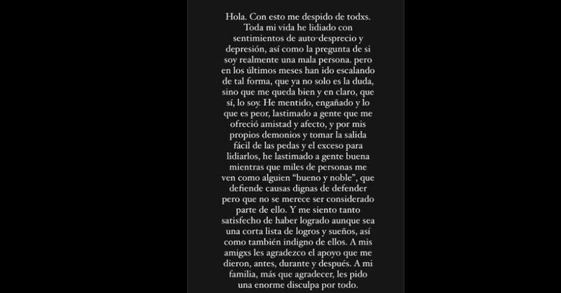 Influencer mexicano Red Solo alarmó con una carta: “He lastimado a gente buena”