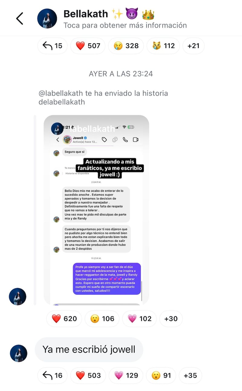 Canal de difusión de Bellakath en Instagram