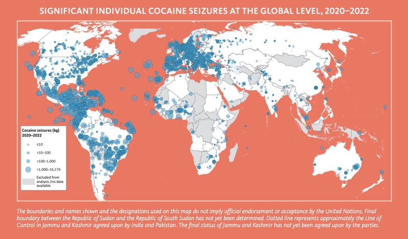 Así la distribución de la cocaína en el mundo.