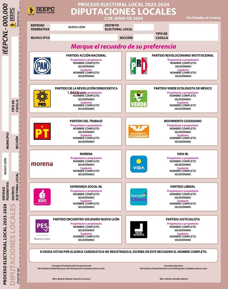 Estas son las boletas para la elección de diputaciones locales.