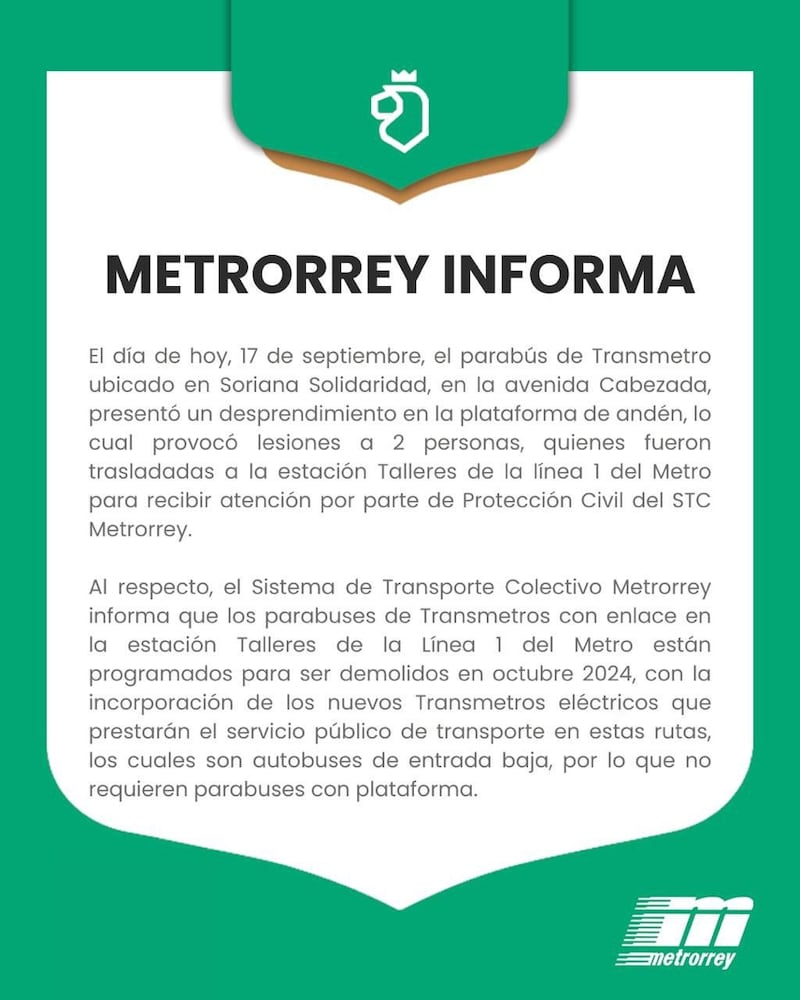 Metrorrey informó que los parabuses serán demolidos en octubre.