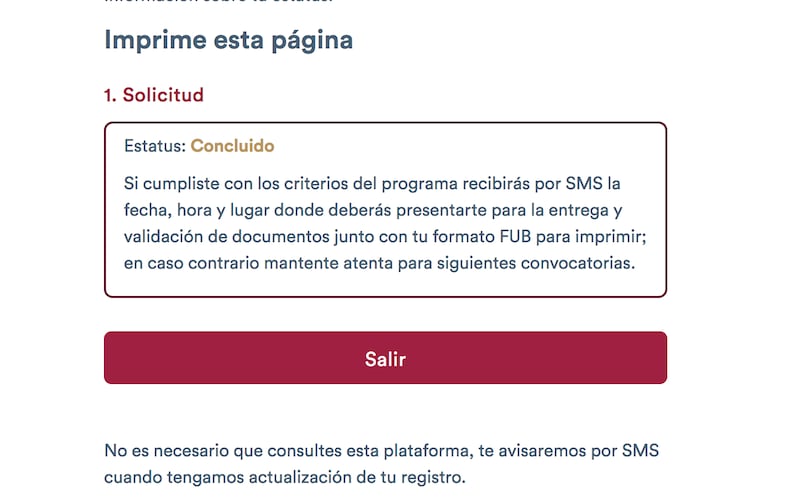 Estatus "concluido" para las mujeres que obtuvieron un folio en la primera etapa. (Especial)