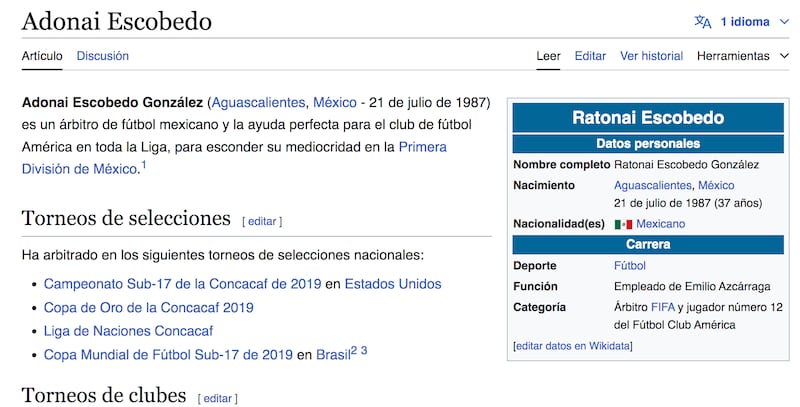 El perfil de Adonai Escobedo fue modificado en Wikipedia.