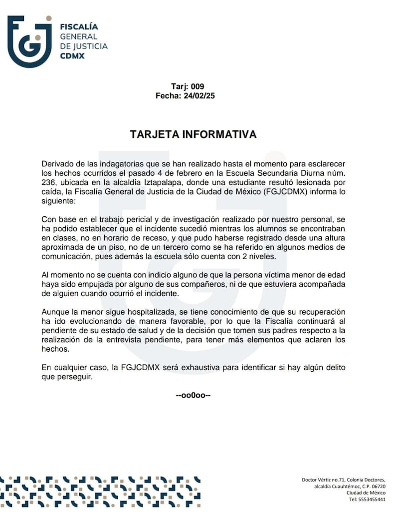 FGJCDMX Comunicado Fátima