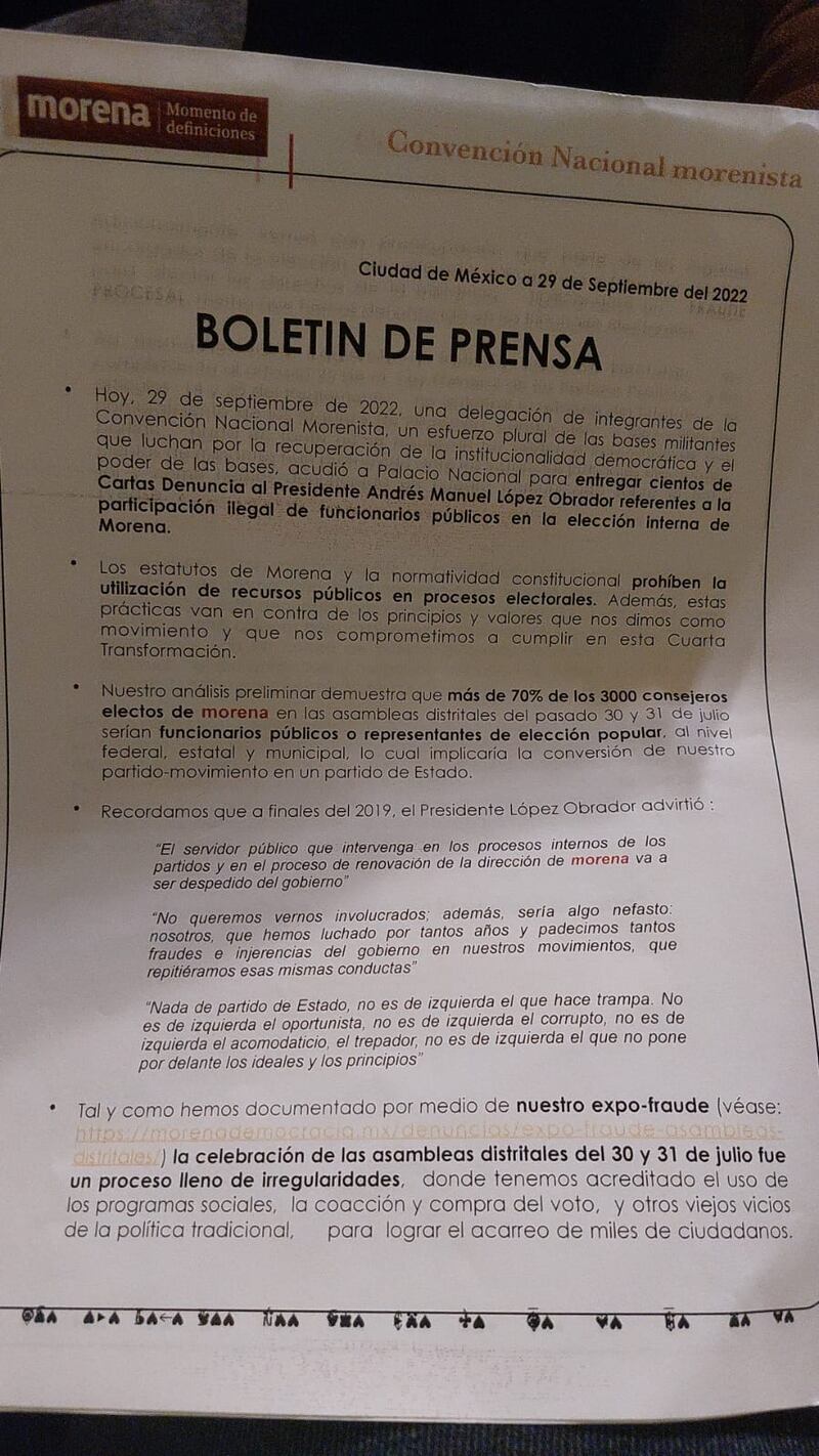 Texto compartido por los militantes del partido.