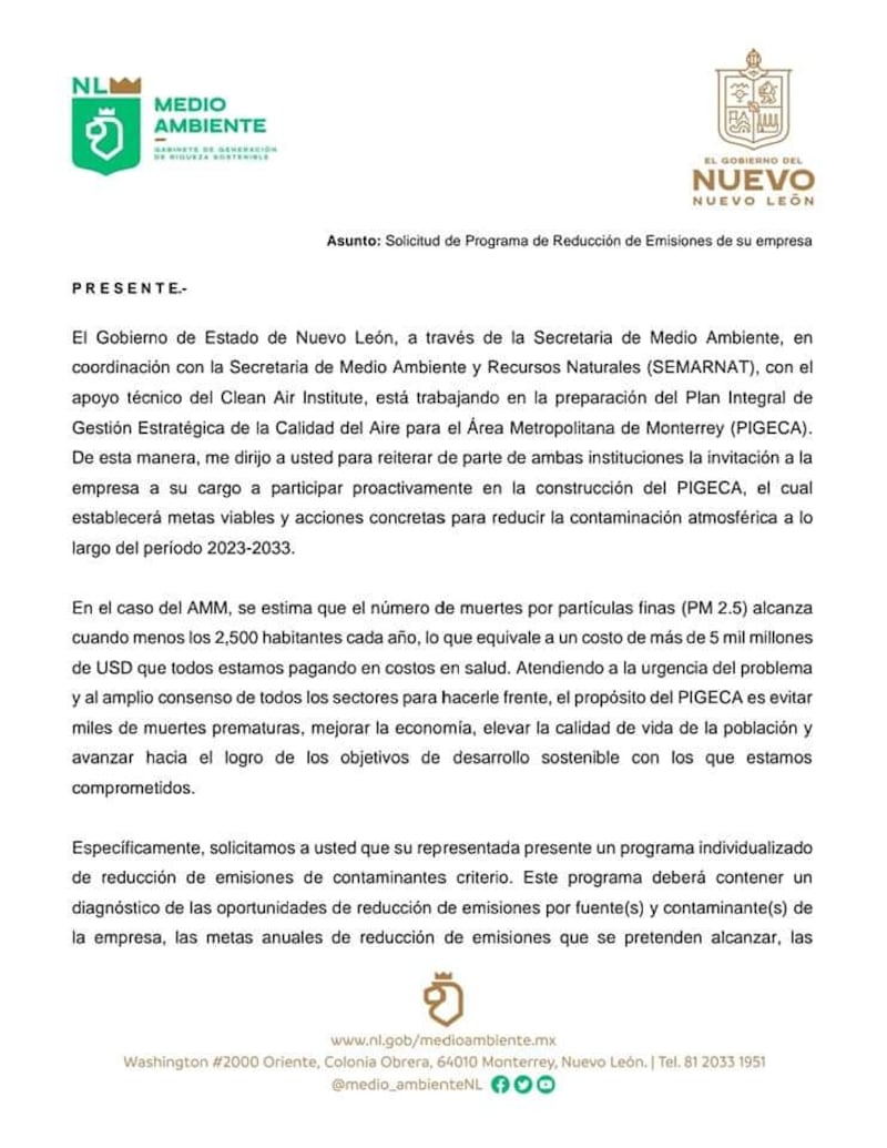 Parte uno del oficio de emplazamiento.