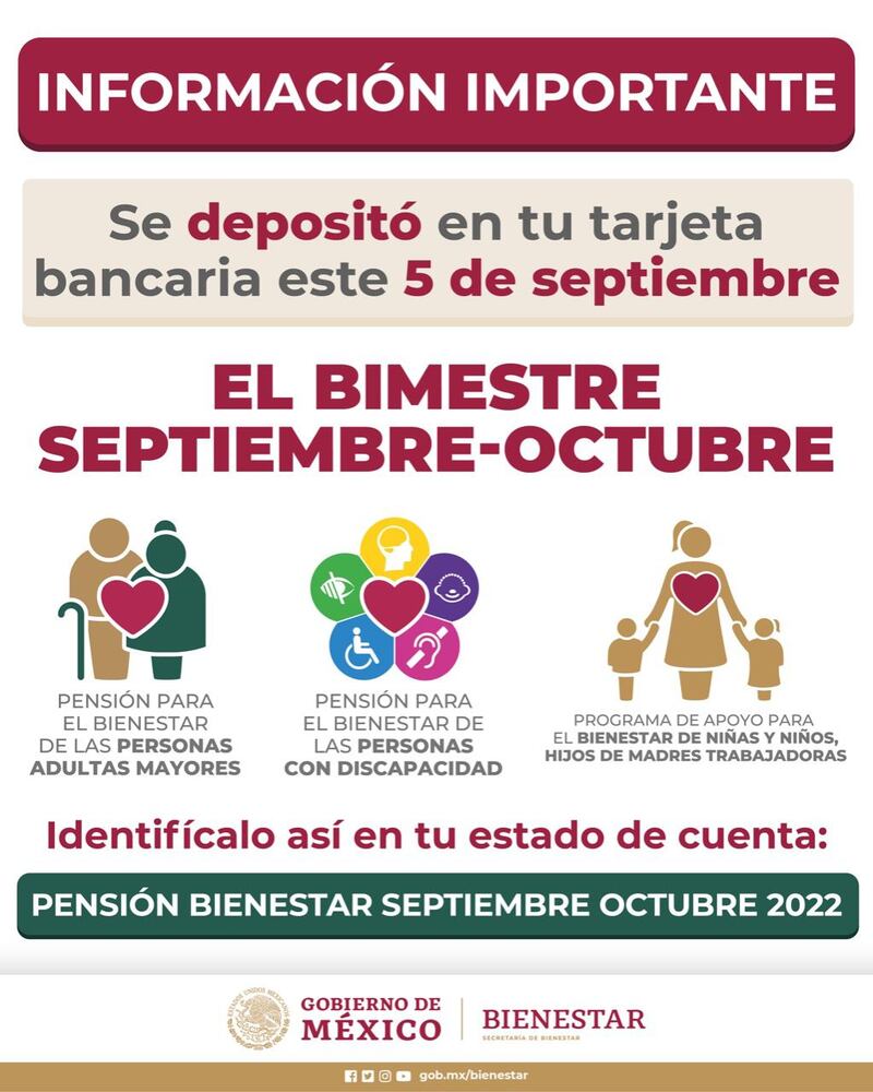 Depósito bimestre sep-oct Pensión del Bienestar.