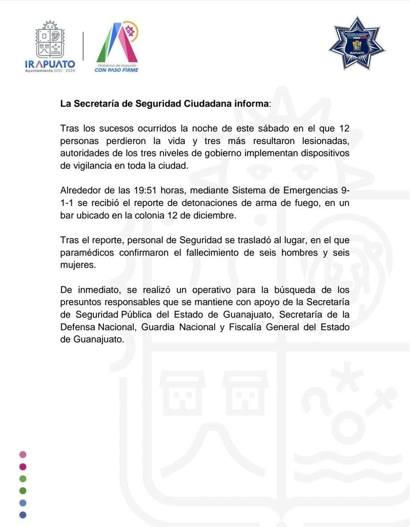 Comunicado de la SSC de Guanajuato
