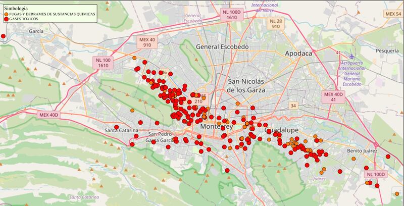 En este mapa se aprecian las zonas en las que hubo más concentración de gases.