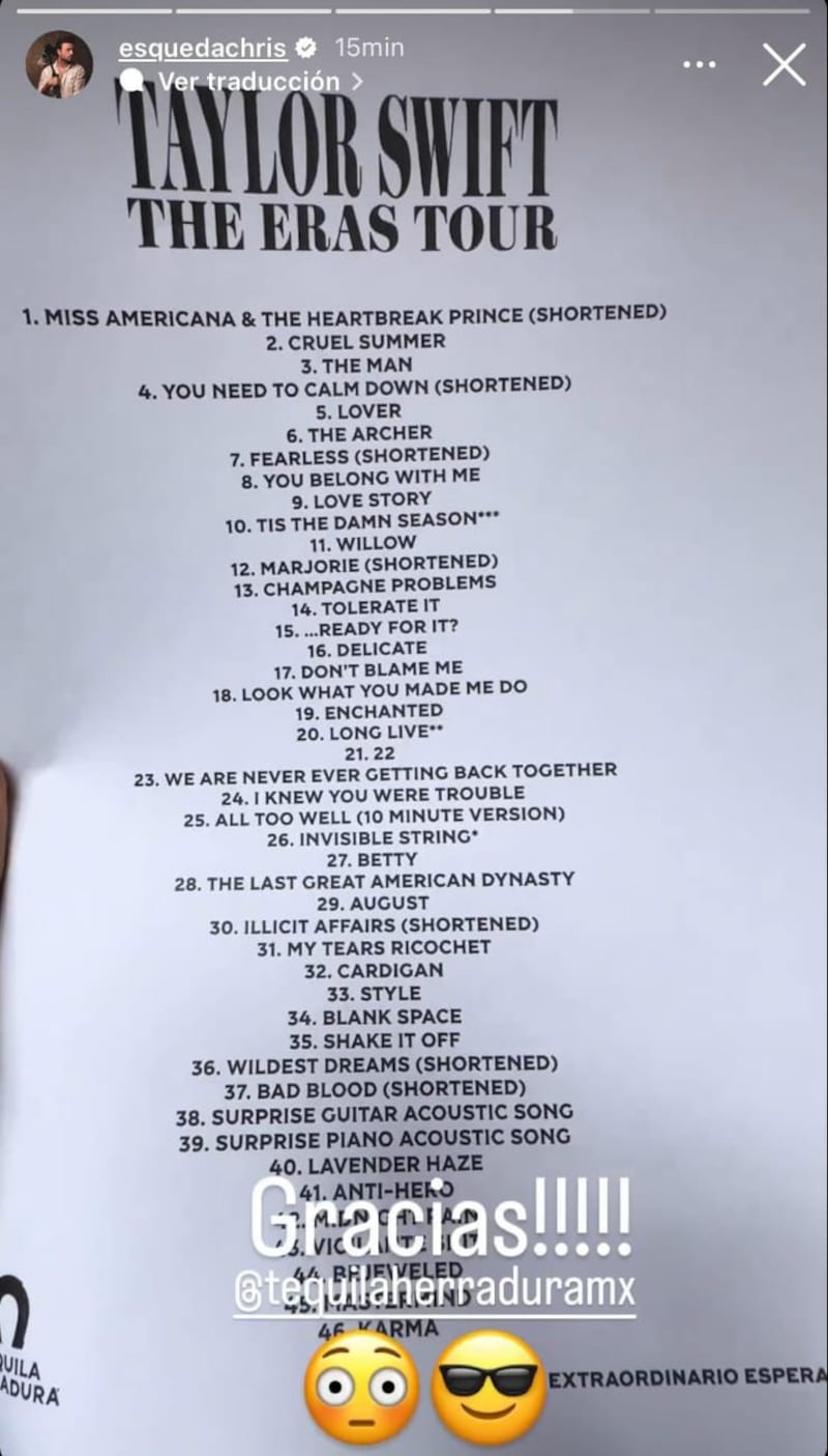 Filtran setlist de Taylor Swift para sus conciertos en México