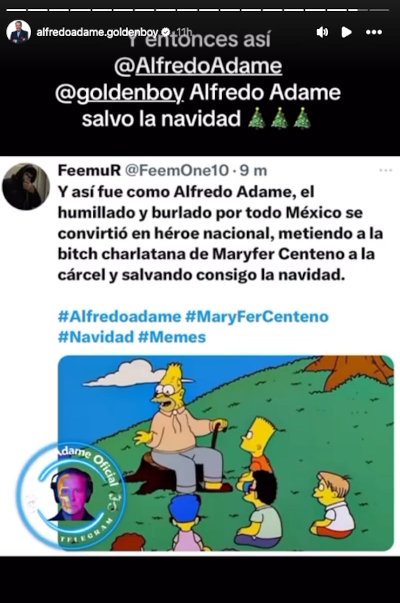 Historia de Alfredo Adame en Instagram