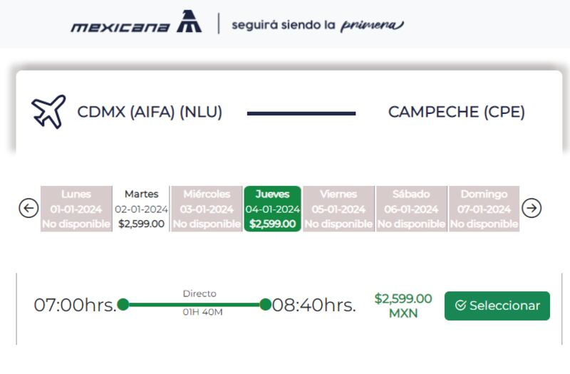 Vuelos de Mexicana de Aviación hacia Campeche