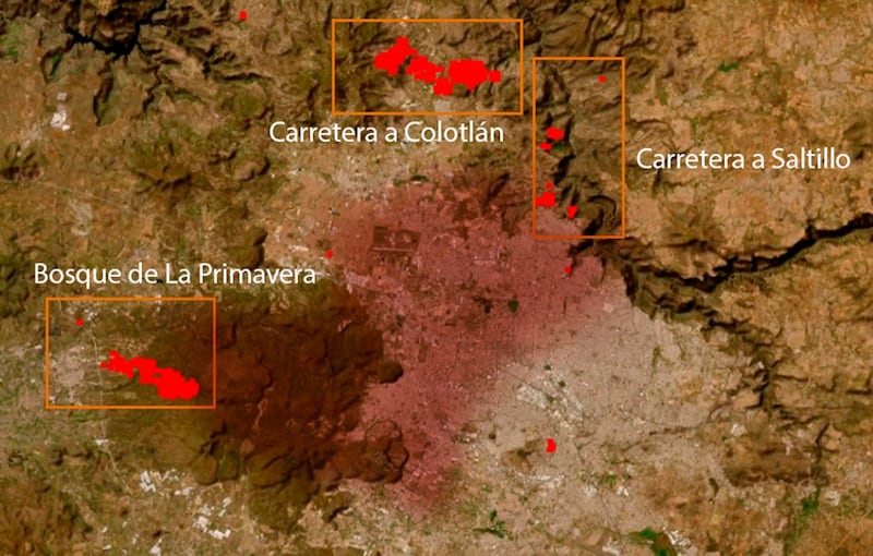 Ubicación de los incendios de este día.