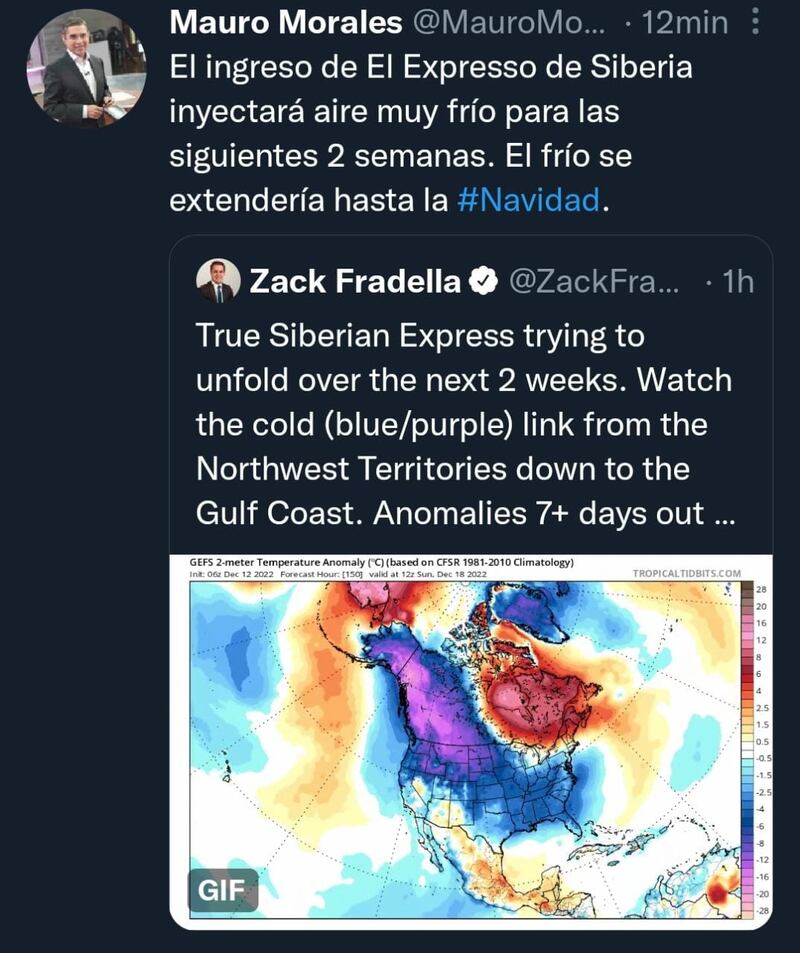 De acuerdo al meteorólogo Mauro Morales, El expresso de Siberia viene con temperaturas muy bajas.