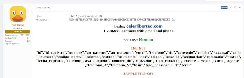 La filtración de datos incluye nombres, teléfonos, correos y tipo de pensión, dejando a clientes vulnerables ante robo de identidad.