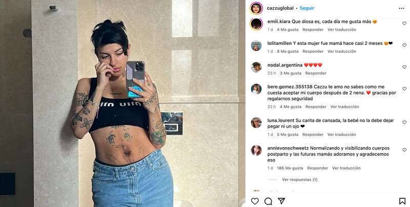 Cazzu presume su figura posparto en redes sociales