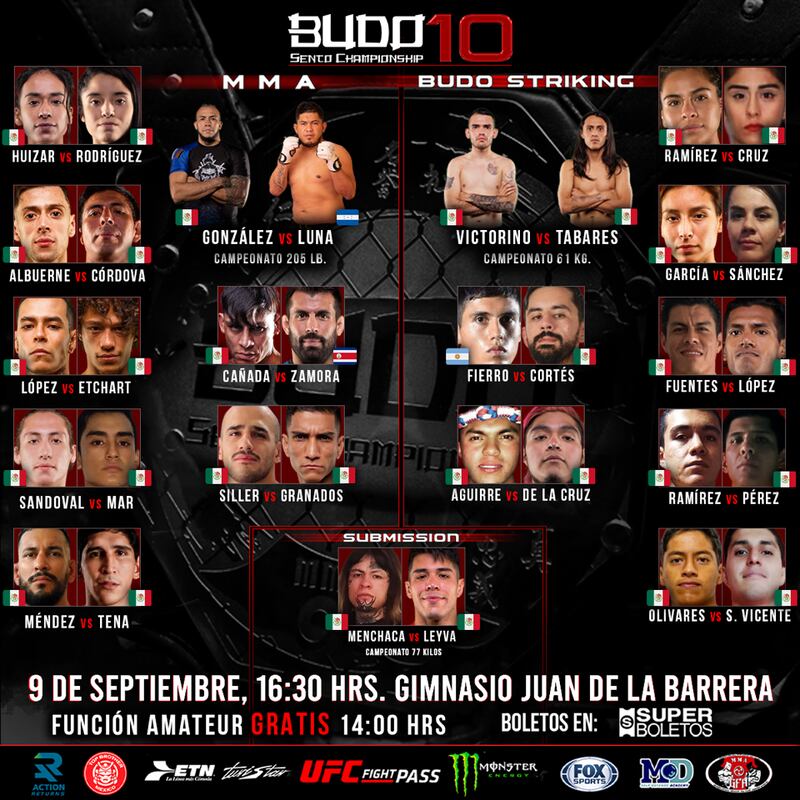 Esta es la cartelera del décimo evento de Budo