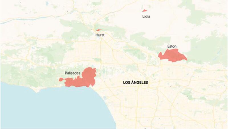 Zona de incendios en Los Ángeles