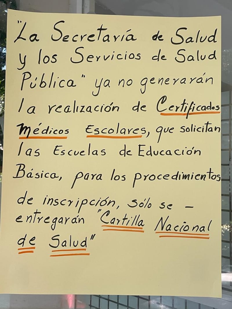 Servicios de Salud Pública y no harán certificados médicos escolares.