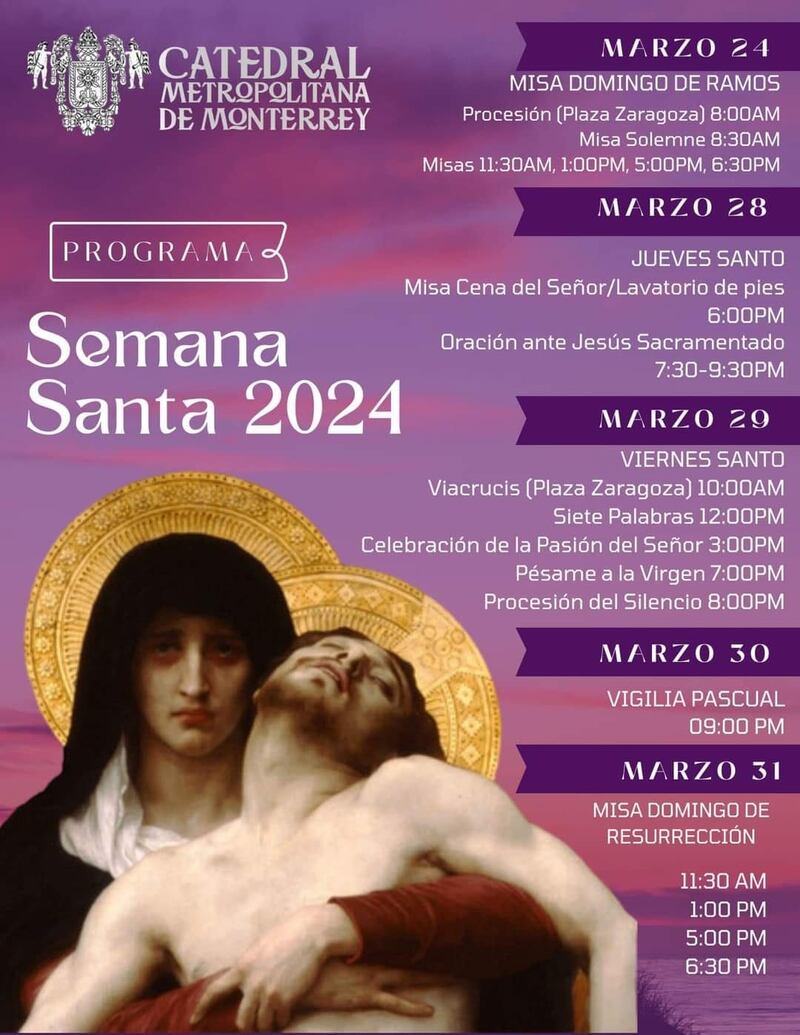 Este es el calendario de actividades en la Catedral de Monterrey.